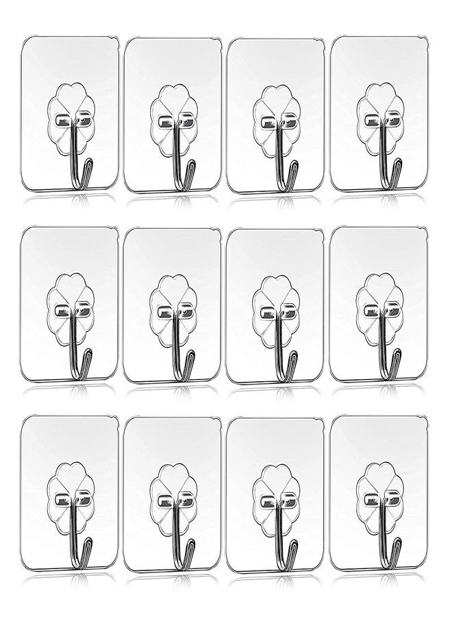 ZEYFLEEB Self Adhesive Pack of 12 Pcs Plastic Wall Hooks Heavy Duty Hooks for Hanging 10KG (Max) Magic Stickers Hooks Seamless Transparent Adhesive Hook (Whight) - Image 1